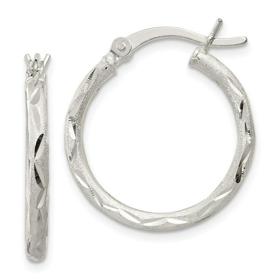 White Sterling Silver Earring Hoop Women'S 22 mm Satin Finish Diamond-Cut Hinged Earrings