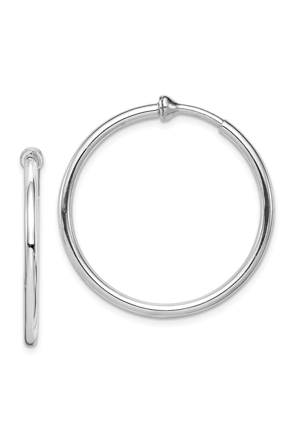White Sterling Silver Earring Hoop Women'S 28 mm Rhodium Polished Earrings