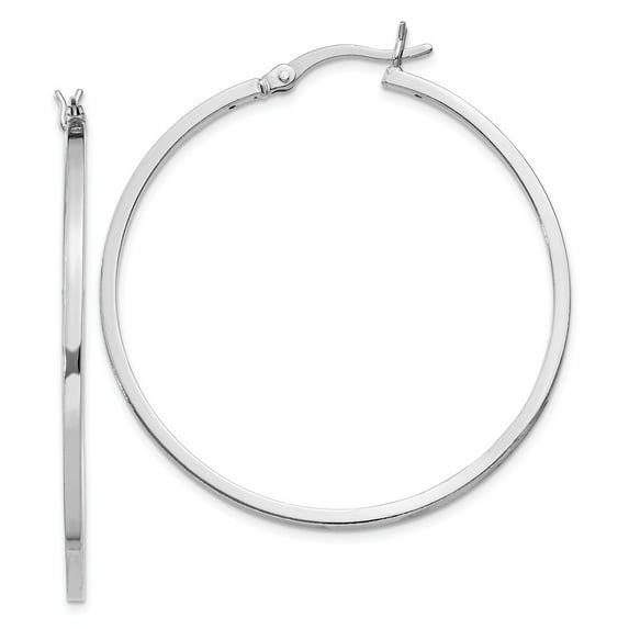 White Sterling Silver Earring Hoop Women'S 40 mm Rhodium Plated Hinged Earrings