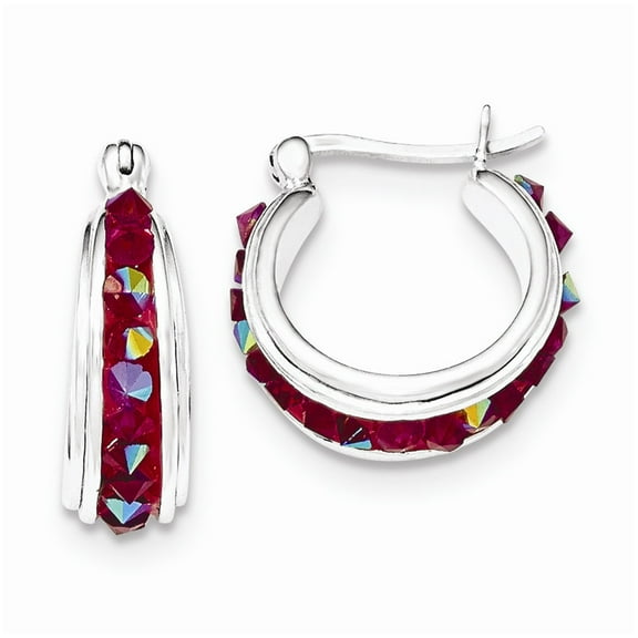 White Sterling Silver Earring Hoop Women'S Crystal Pink 20 mm