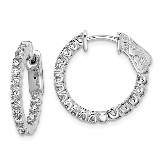 White Sterling Silver Earring In & Out Hoop Women'S Cubic Zirconia CZ Round Clear 14 mm