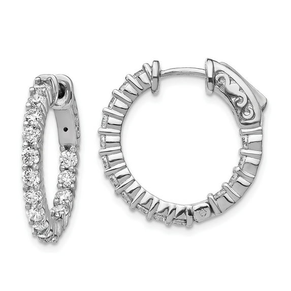 White Sterling Silver Earring In & Out Hoop Women'S Cubic Zirconia CZ Round Clear 18 mm 19