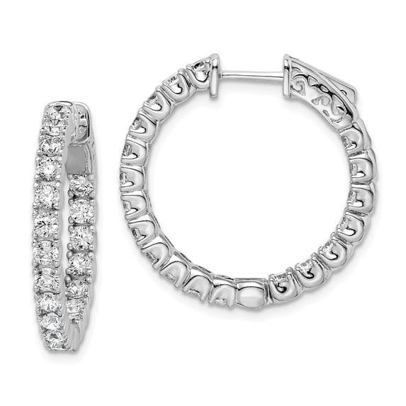 White Sterling Silver Earring In & Out Hoop Women'S Cubic Zirconia CZ Round Clear 24 mm 23