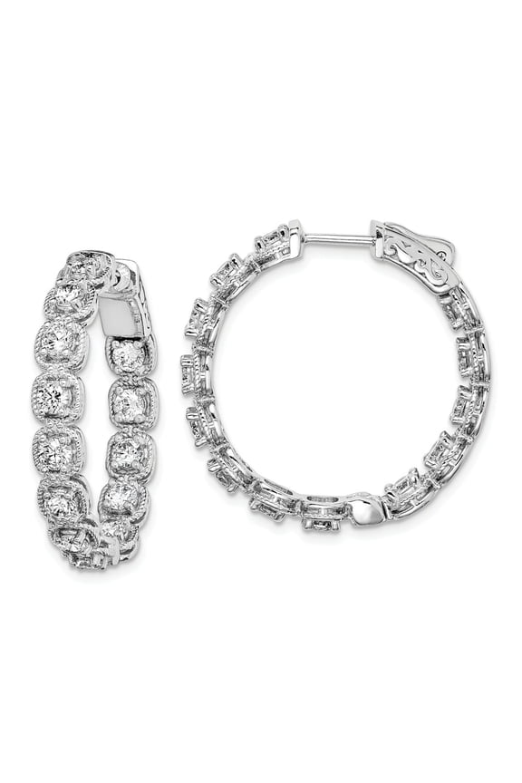 White Sterling Silver Earring In & Out Hoop Women'S Cubic Zirconia CZ Round Clear 28 mm