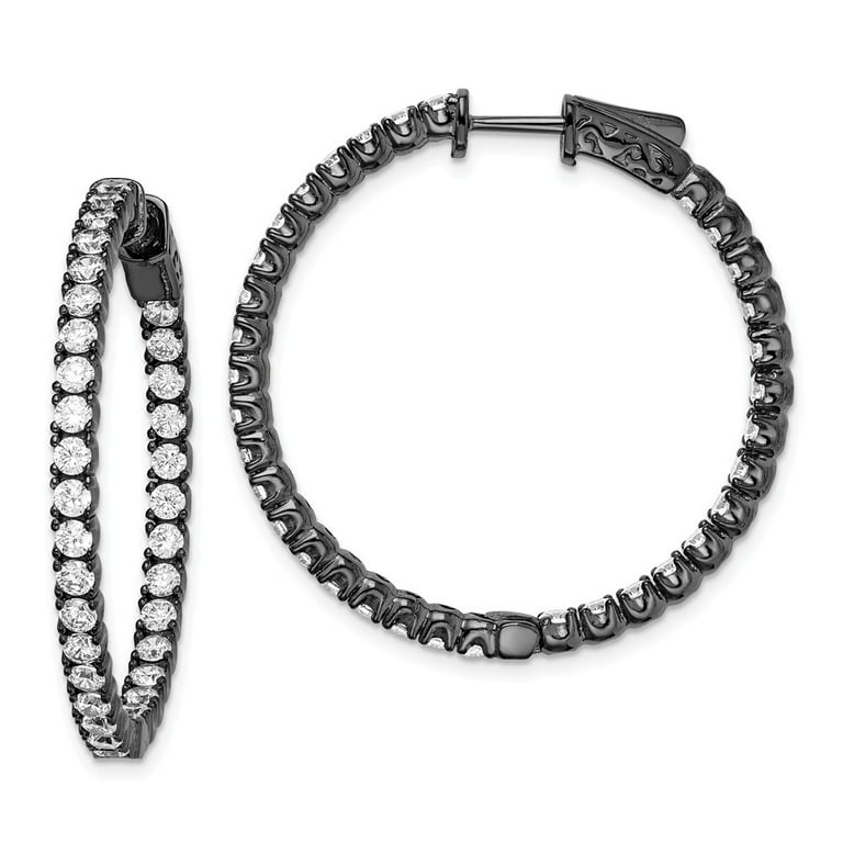 Sterling Silver Black Ruthenium Plated In And Out CZ Round Hoop Earrings Sterling Silver Black Ruthenium Plated In And Out CZ Round Hoop Earrings