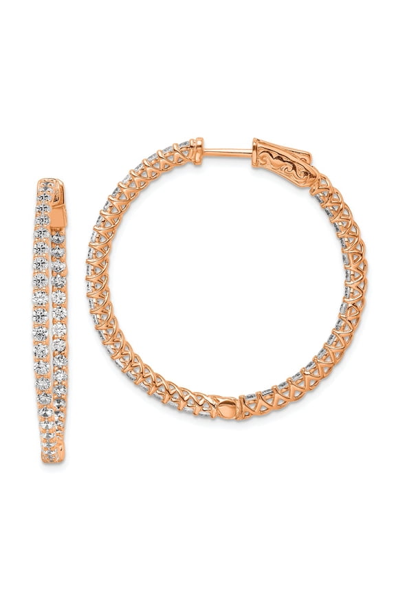 White Sterling Silver Earring In & Out Hoop Women'S Cubic Zirconia CZ Round Clear 35 mm 36