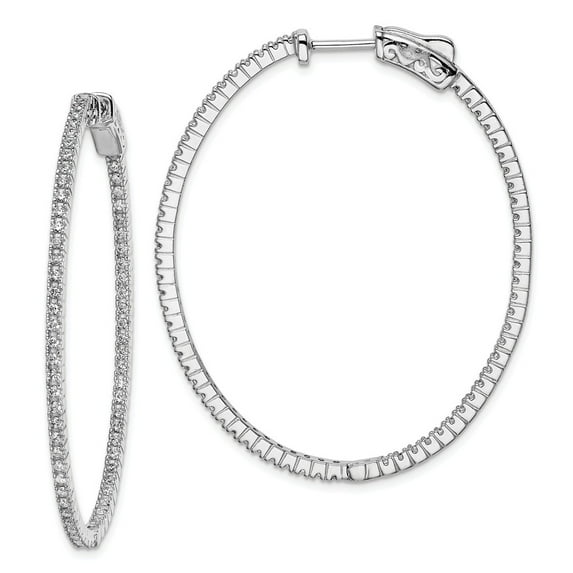 White Sterling Silver Earring In & Out Hoop Women'S Cubic Zirconia CZ Round Clear 50 mm 41