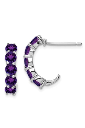 White Sterling Silver Earring J-Hoop Women'S Amethyst Purple 19 mm 5