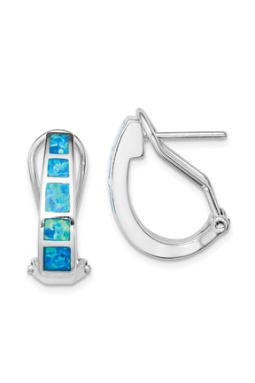 White Sterling Silver Earring J-Hoop Women'S Opal, Lab Created Phenomena 19 mm 15