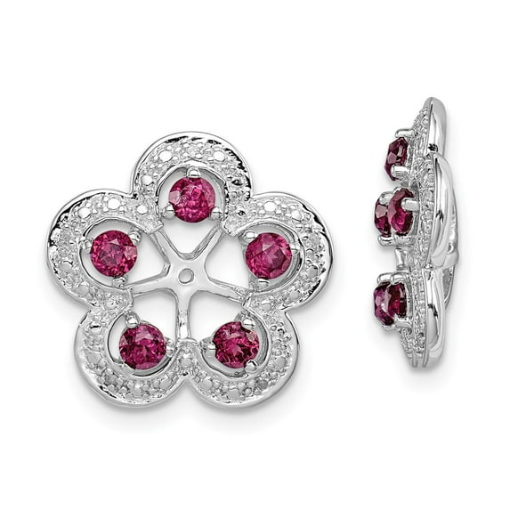 White Sterling Silver Earring Jackets & Enhancers (06) June Women'S Rhodolite Garnet Round Red Diamond 16 mm 15