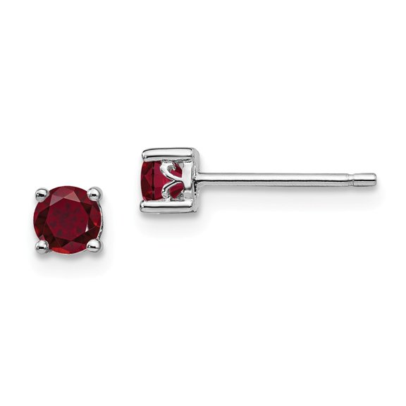 White Sterling Silver Earring Stud (07) July Women'S Ruby, Lab Created Round Red 4 mm