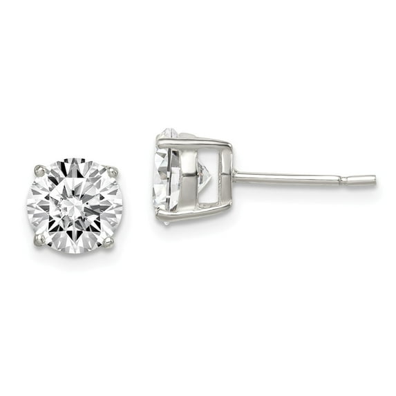 White Sterling Silver Earring Stud Women'S Cubic Zirconia CZ 7 mm