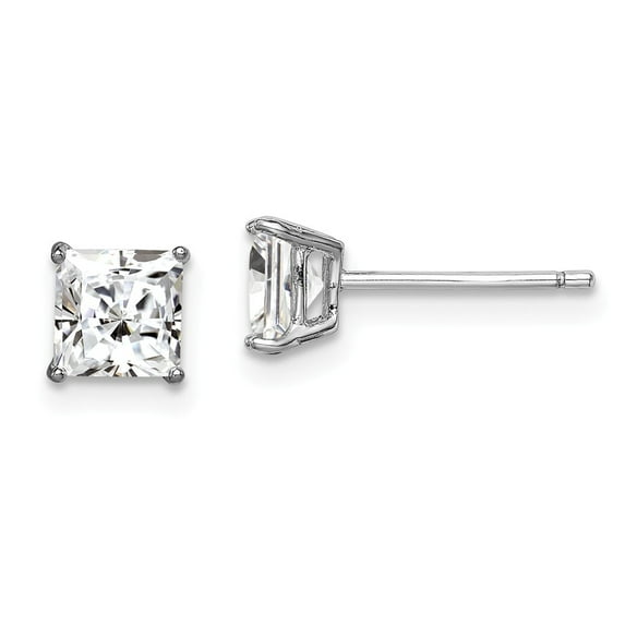 White Sterling Silver Earring Stud Women'S Cubic Zirconia CZ Clear 5 mm