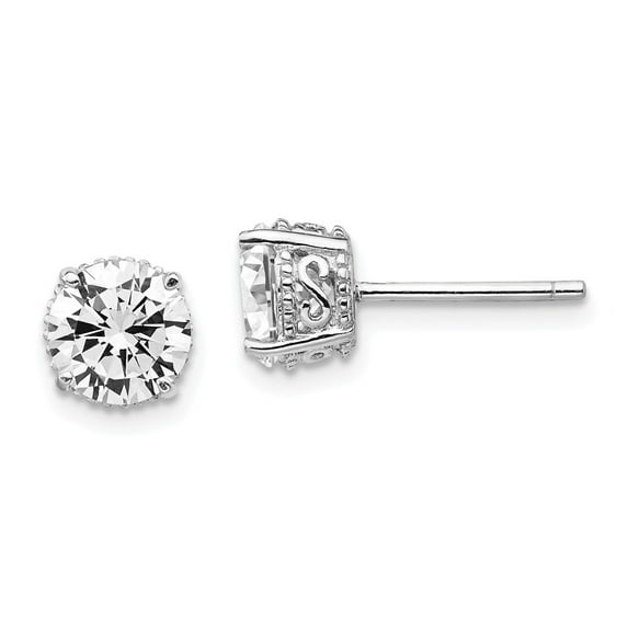 White Sterling Silver Earring Stud Women'S Cubic Zirconia CZ Clear 6.5 mm