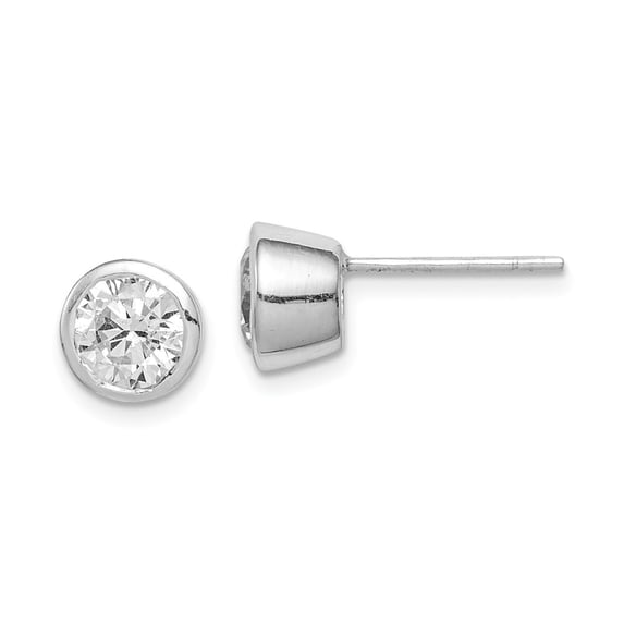 White Sterling Silver Earring Stud Women'S Cubic Zirconia CZ Clear 6 mm