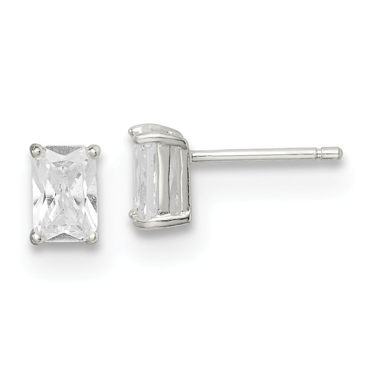 White Sterling Silver Earring Stud Women S Cubic Zirconia CZ