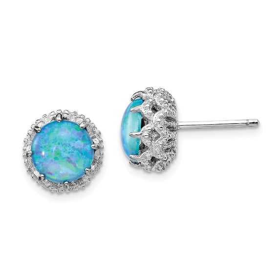White Sterling Silver Earring Stud Women'S Opal, Lab Created Round Phenomena 10.21 mm 10.37