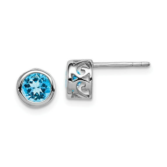 White Sterling Silver Earring Stud Women'S Sky Blue Topaz 7 mm