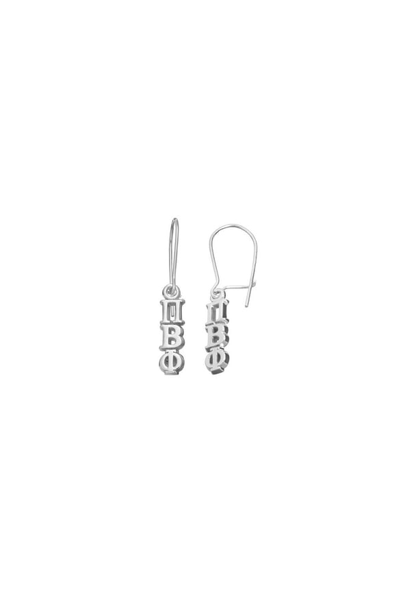 White Sterling Silver Greek Pi Beta Phi Vertical Letters Dangle Earrings