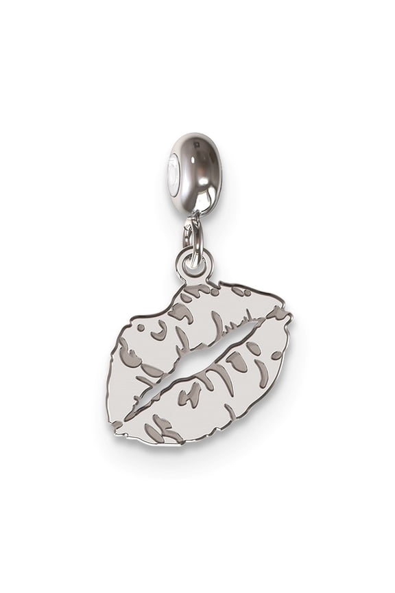 White Sterling Silver Rhodium-Plated Memi Lips Charm