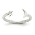 thumbnail image 1 of White Sterling Silver Ring Band Adjustable Polished Half Moon and Star, Size 9, 1 of 3