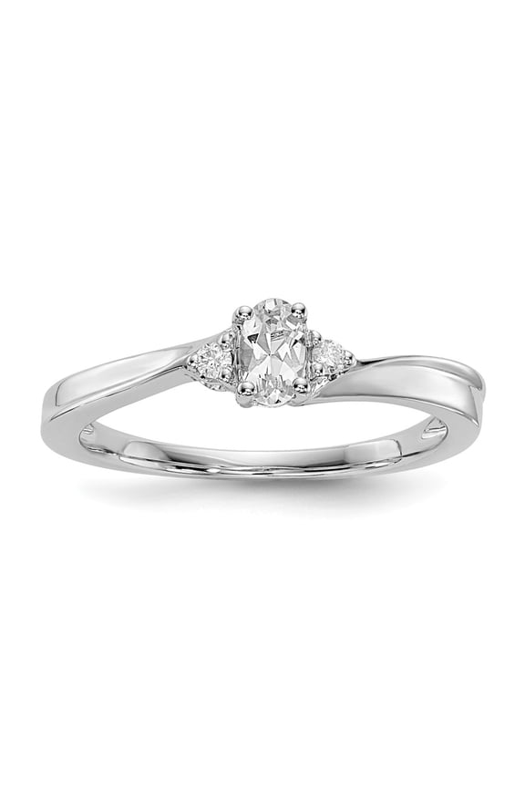 White Sterling Silver Ring Band Birthstone (04) April Rounded Open Back Cubic Zirconia CZ Oval Clear Diamond Round