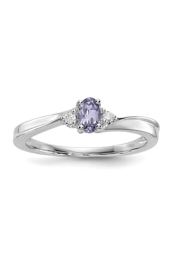 White Sterling Silver Ring Band Birthstone (06) June Rounded Open Back Alexandrite, Lab Created Oval Grey Diamond Round Clear