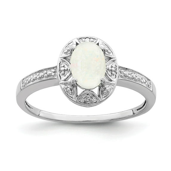 White Sterling Silver Ring Band Birthstone (10) October Opal Lab Created Oval Phenomena Diamond