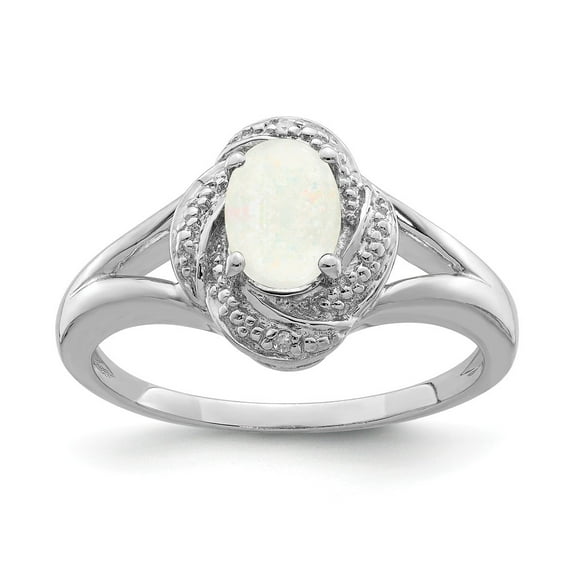 White Sterling Silver Ring Band Birthstone (10) October Opal Lab Created Oval Phenomena Diamond