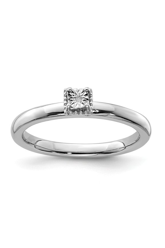 White Sterling Silver Ring Band Diamond Diamond-cut Round Clear