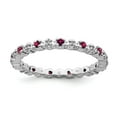 thumbnail image 1 of White Sterling Silver Ring Band Eternity Ruby, Lab Created Round Red Diamond, 1 of 5