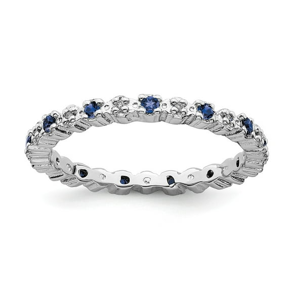 White Sterling Silver Ring Band Eternity Sapphire, Lab Created Round Blue Diamond