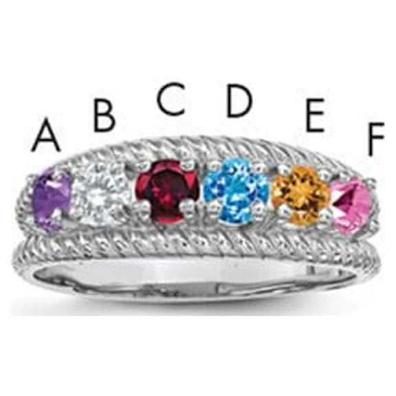 White Sterling Silver Ring Band Family & Mother's Customize Stones Round, Size 6