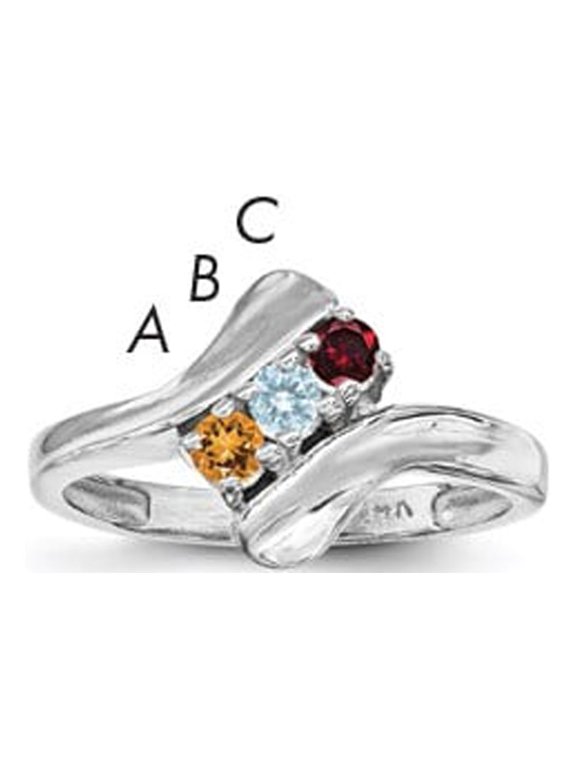 White Sterling Silver Ring Band Family & Mother's Customize Stones Round