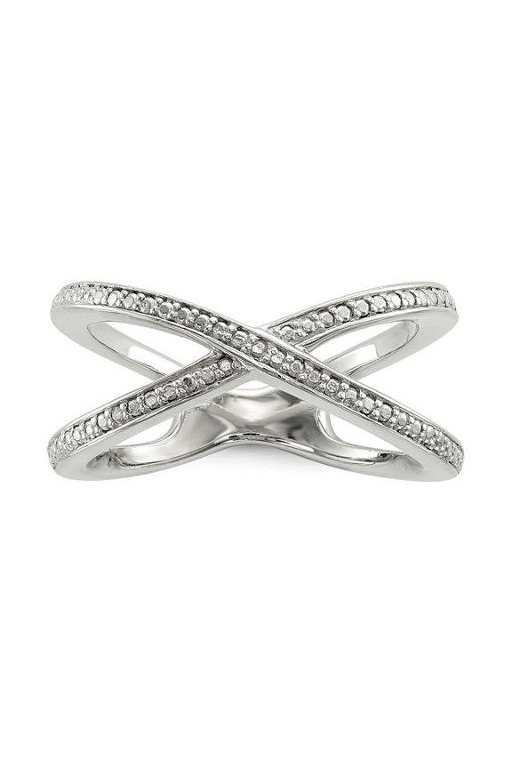 White Sterling Silver Ring Band Fashion Closed Back Diamond Round Clear