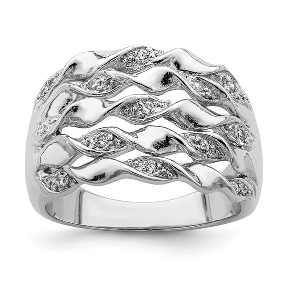White Sterling Silver Ring Band Fashion Cubic Zirconia CZ Clear