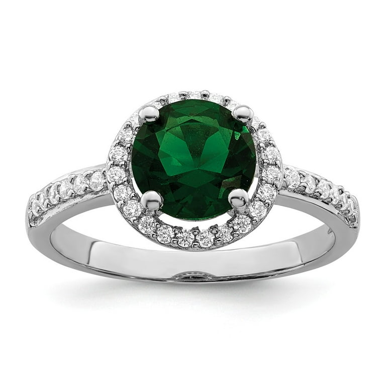 Sterling Silver White & Green CZ Brilliant Embers Halo Ring Sterling Silver White & Green CZ Brilliant Embers Halo Ring