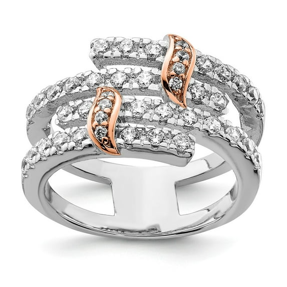 White Sterling Silver Ring Band Fashion Cubic Zirconia CZ Pink