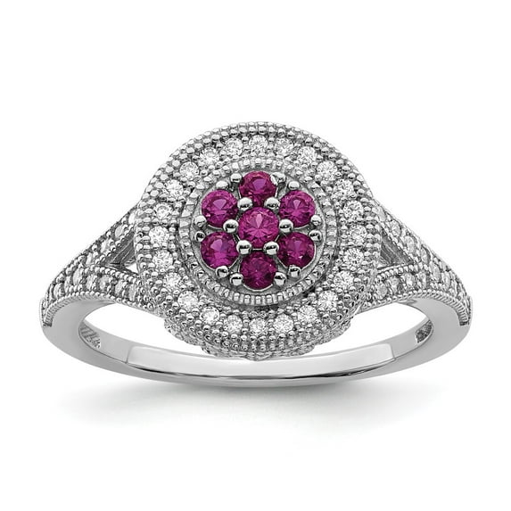 White Sterling Silver Ring Band Fashion Cubic Zirconia CZ Red