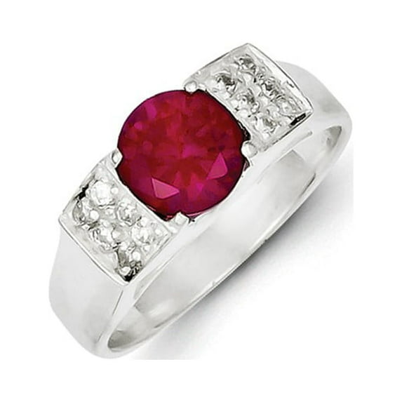 White Sterling Silver Ring Band Fashion Cubic Zirconia CZ Red
