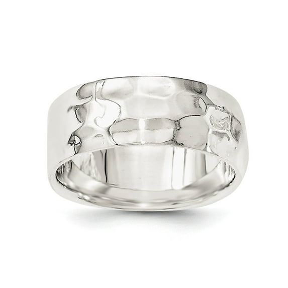 White Sterling Silver Ring Band Fashion Hammered Polished