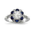 thumbnail image 1 of White Sterling Silver Ring Band Fashion Open Back Cubic Zirconia CZ Round Clear Sapphire, Lab Created Blue, 1 of 4