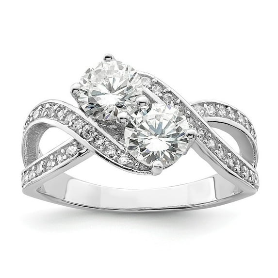 White Sterling Silver Ring Band Fashion Open Back Cubic Zirconia CZ Round Clear