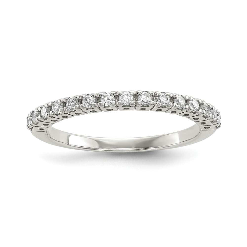 GEMAPEX White Sterling Silver Ring Band Fashion Open Back Flat Cubic Zirconia CZ Round