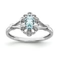 thumbnail image 1 of White Sterling Silver Ring Band Gemstone (03) March Aquamarine Oval Blue Diamond Round, 1 of 2
