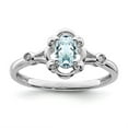 thumbnail image 1 of White Sterling Silver Ring Band Gemstone (03) March Aquamarine Oval Blue Diamond Round, 1 of 2