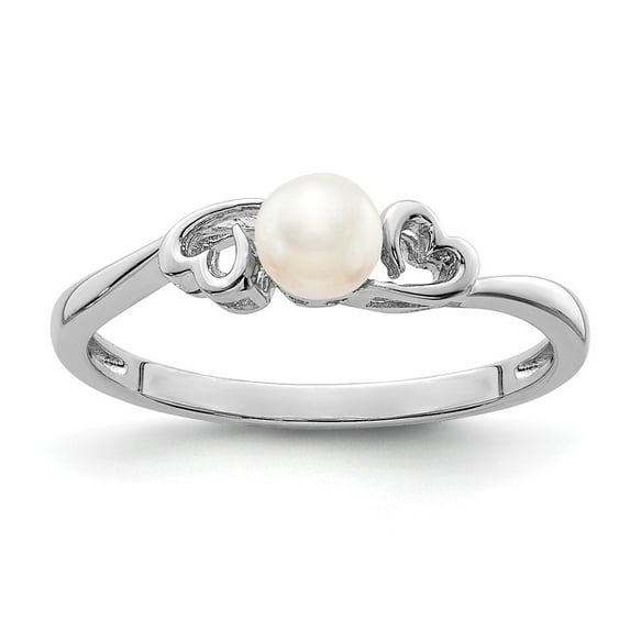 White Sterling Silver Ring Band Gemstone (06) June Pearl Freshwater