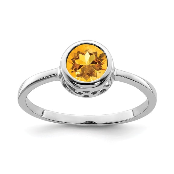 White Sterling Silver Ring Band Gemstone (11) November Citrine Yellow