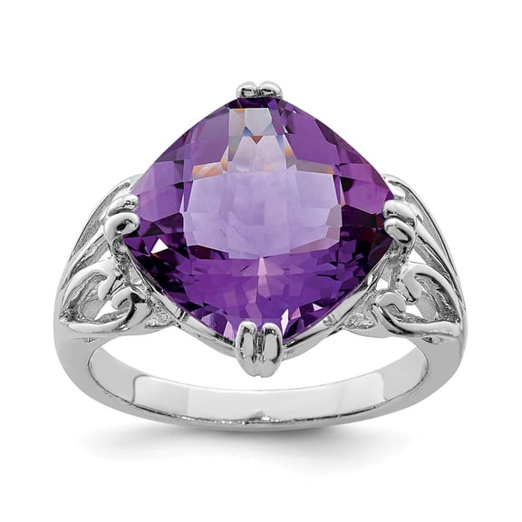 White Sterling Silver Ring Band Gemstone Amethyst Cushion Purple