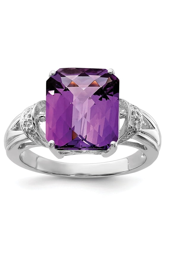 White Sterling Silver Ring Band Gemstone Amethyst Octagon Emerald Purple Diamond